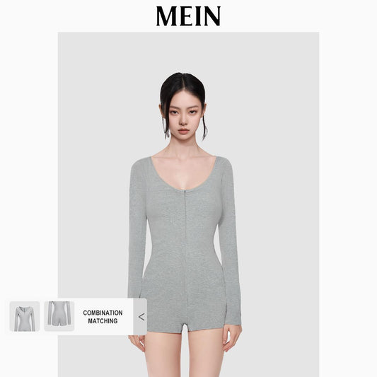 [MEIN] GIRL POWER Gray Fitted Long-Sleeve Jumpsuit for Women 1466