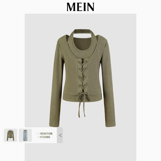 [MEIN Woman] GIRL POWER Green Tie-neck Two-piece Outfit for Women 609