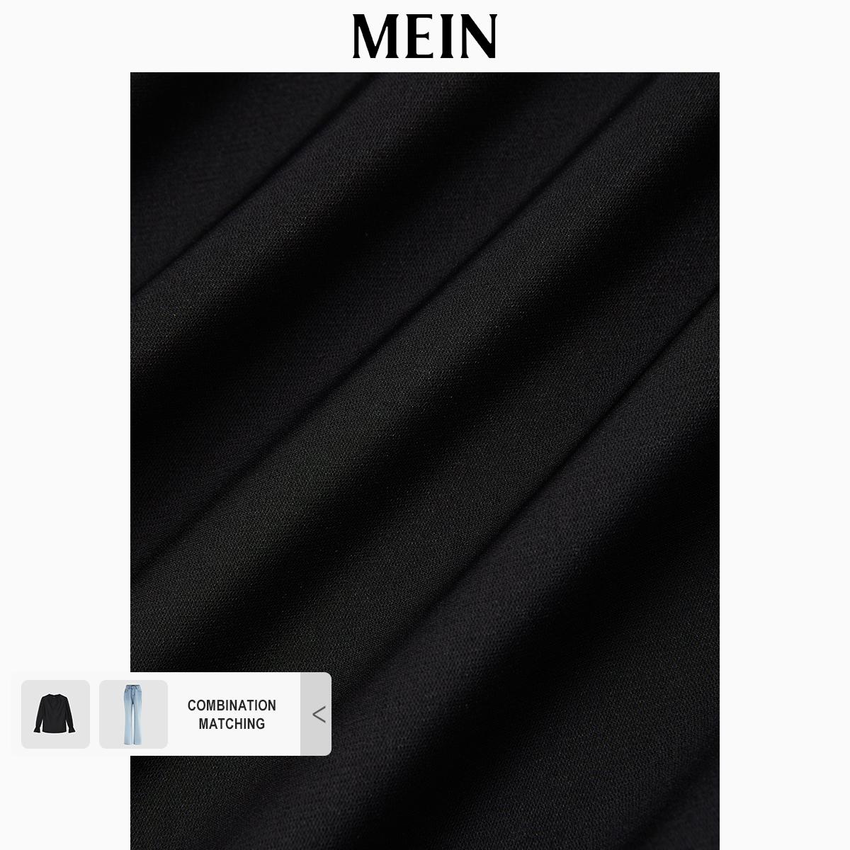 [MEIN] Urban Women's Black Top with Bell Sleeves and Lotus Collar, Long Casual Cotton Ruffle Linen Blouse for Adults 262