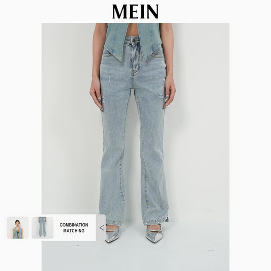[MEIN] ELEGANT High-Waisted Flare Denim Pants Wide-Leg Baggy  for Women 103321