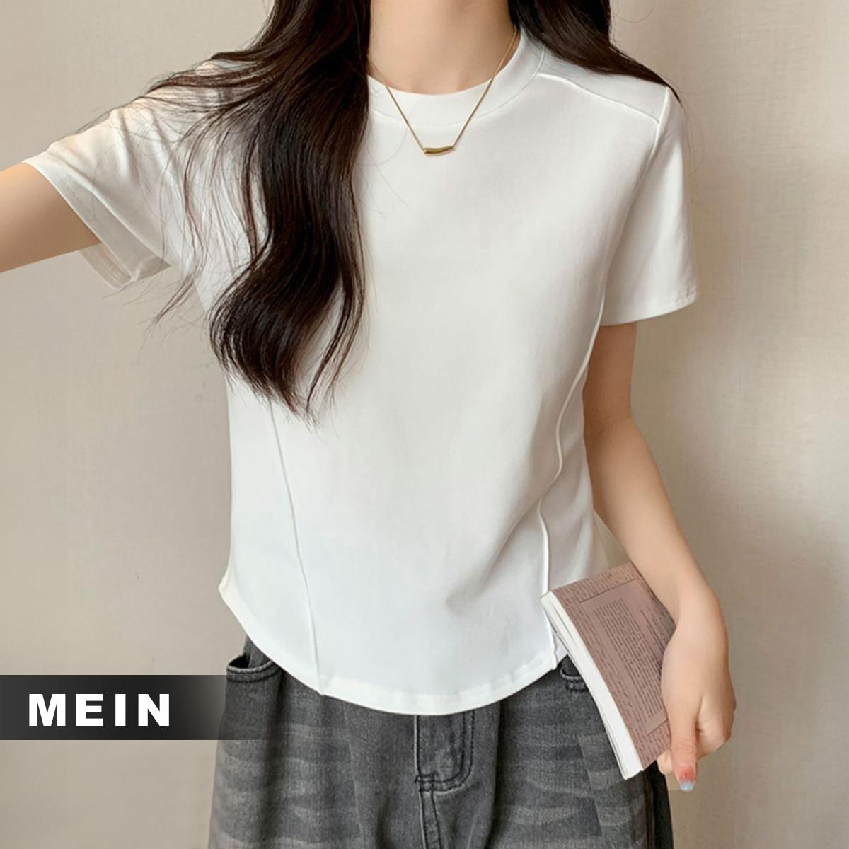 [MEIN] 1201 Lengan Pendek Slimfit Gaya Baru Wanita Atasan Top Hitam Baju Crop Panjang Linen