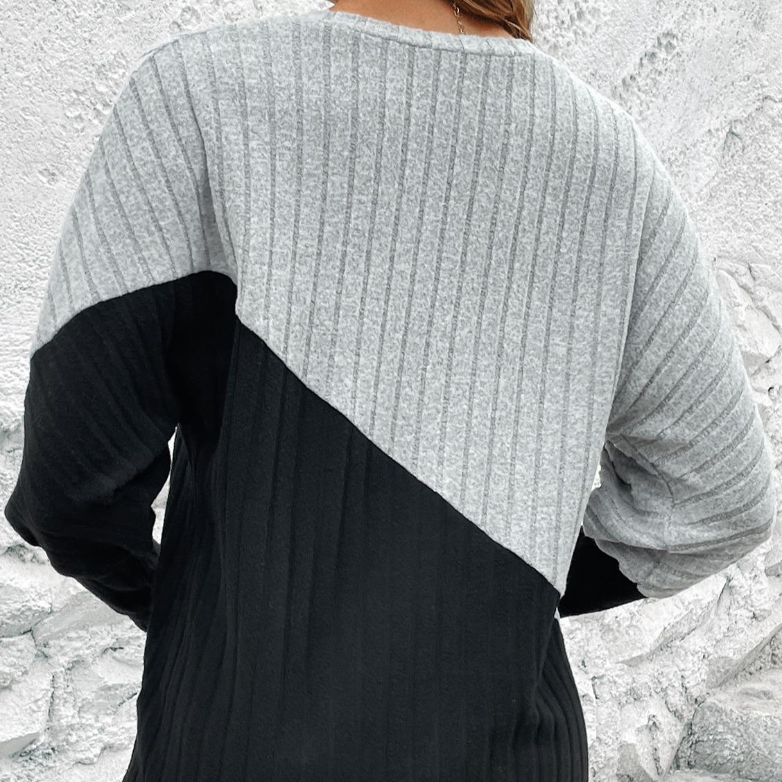 [MEIN] 23668 Atasan Kontras Lengan Panjang Wanita Knitwear Baju Top Hitam Cardigan Outer Crop