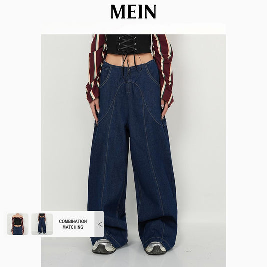 [DareToBe Collection][NEW ARRIVAL] GIRL POWER Loose-Fit Blue Baggy Pants with 3D Tailoring in Casual Style 1549