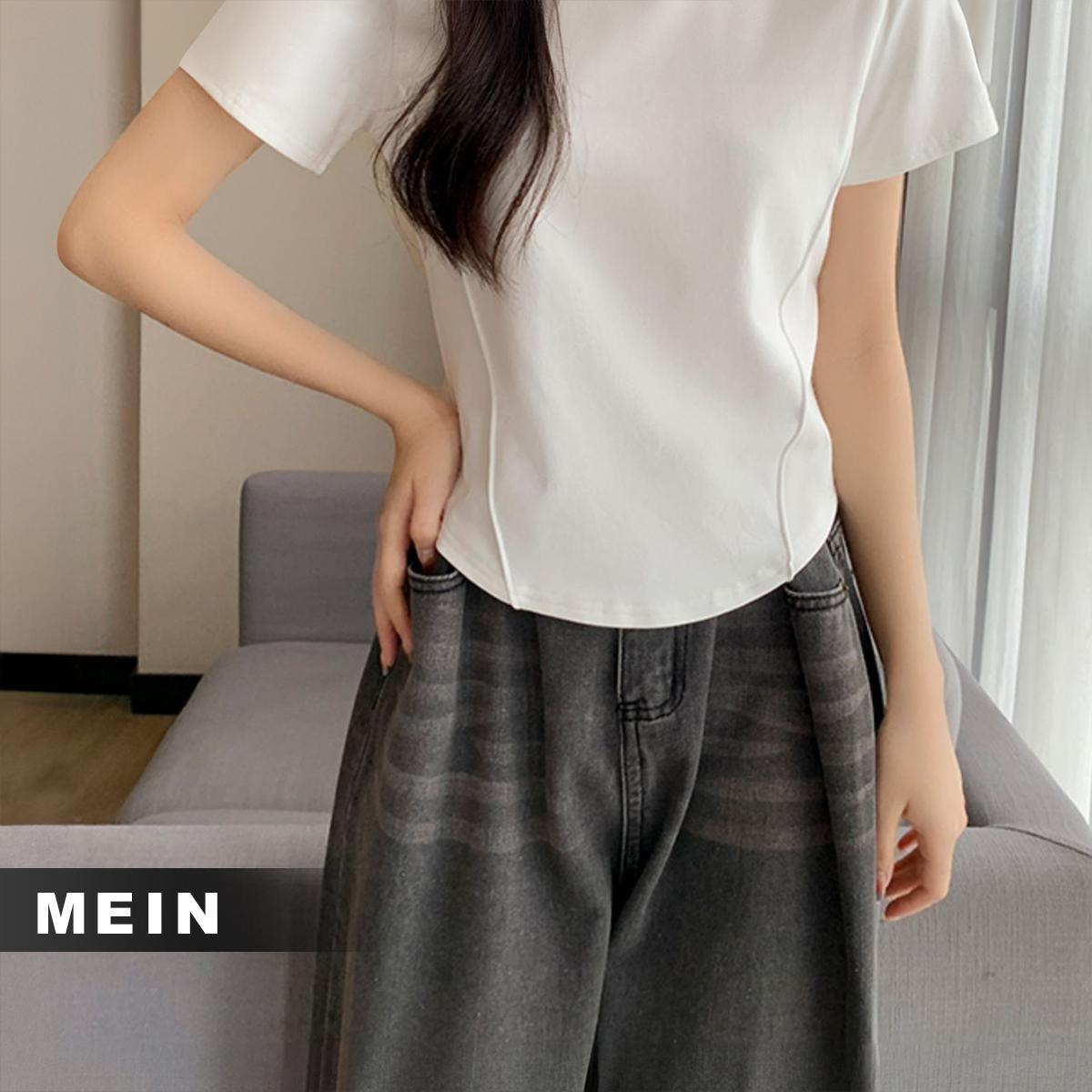 [MEIN] 1201 Lengan Pendek Slimfit Gaya Baru Wanita Atasan Top Hitam Baju Crop Panjang Linen