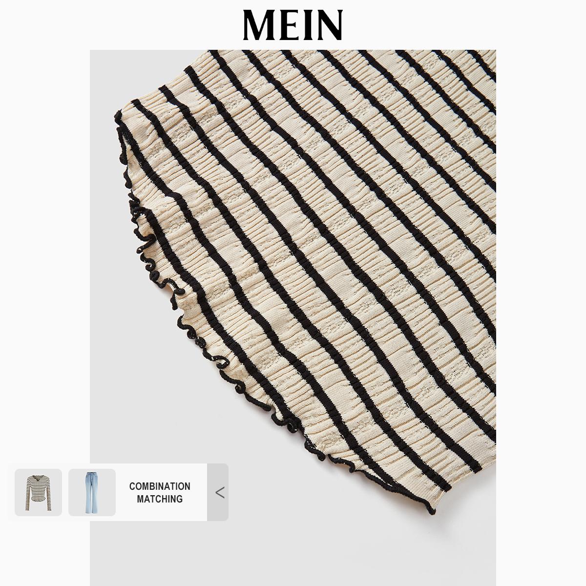 [MEIN] Urban Women's V-Neck Ruffled Long-Sleeve T-Shirt, Striped Patterned Top 5430