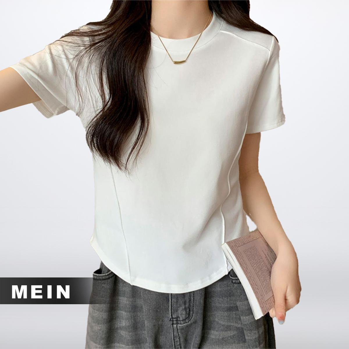 [MEIN] 1201 Lengan Pendek Slimfit Gaya Baru Wanita Atasan Top Hitam Baju Crop Panjang Linen