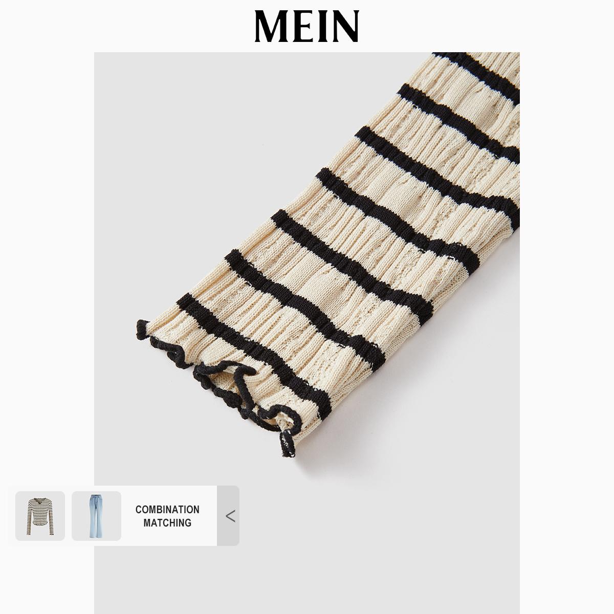 [MEIN] Urban Women's V-Neck Ruffled Long-Sleeve T-Shirt, Striped Patterned Top 5430