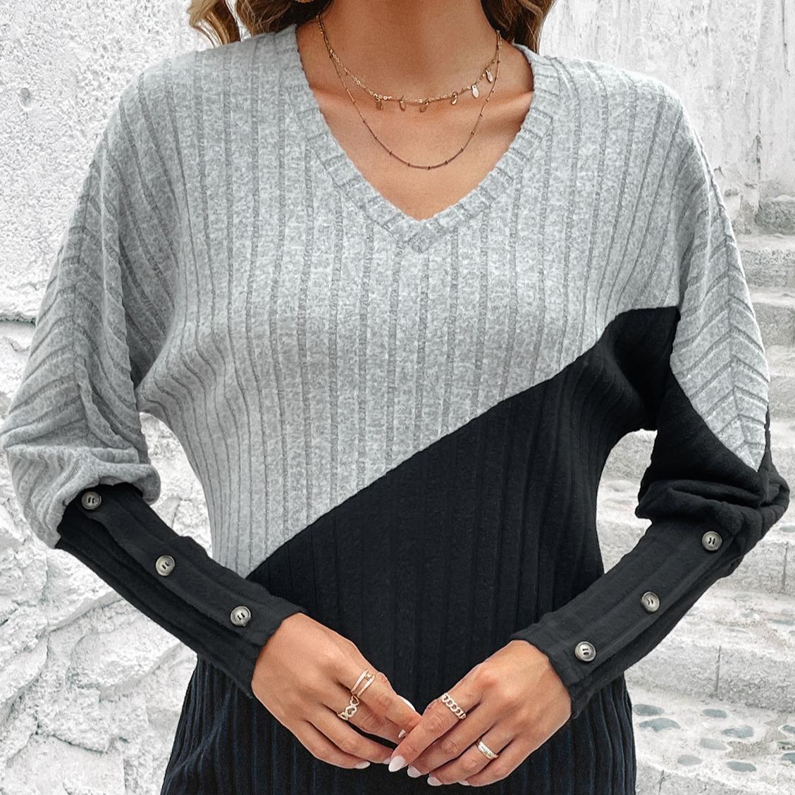 [MEIN] 23668 Atasan Kontras Lengan Panjang Wanita Knitwear Baju Top Hitam Cardigan Outer Crop