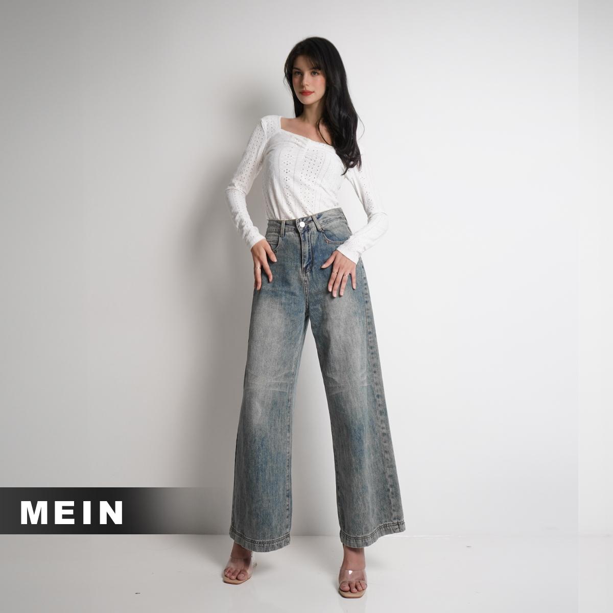 [MEIN] 82036 Jeans Pinggang Tinggi Gradien Longgar Biru Wanita Celana Panjang