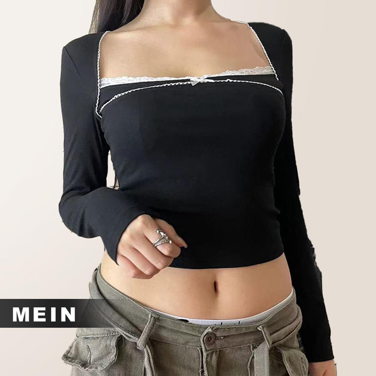 [MEIN] 06881 Atasan Crop Wanita Long Sleeve Top Panjang Hitam Casual