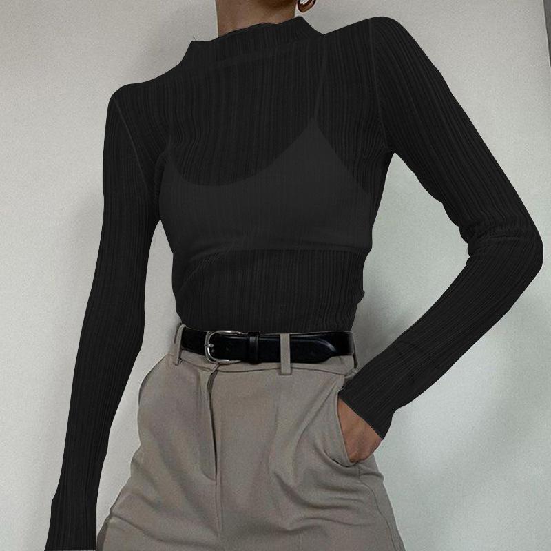 [MEIN] 0228 Crop Top Wanita Lengan Panjang Atasan Hitam Casual