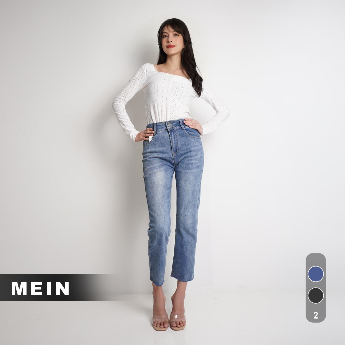 [MEIN] 705 Double Button Capris Cropped Pants Slimfit Jeans High Katun Panjang Wanita Celana Waist Denim