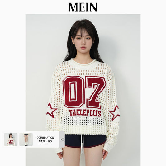 [DareToBe Collection][NEW ARRIVAL] GIRL POWER Long-Sleeve Oversized Loose Knit Cardigan with Hollow-Out Design for Women 1483