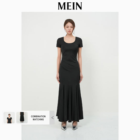 [MEIN] ELEGANT Slim-Fit Black Mermaid Square-Neck Dress 7125