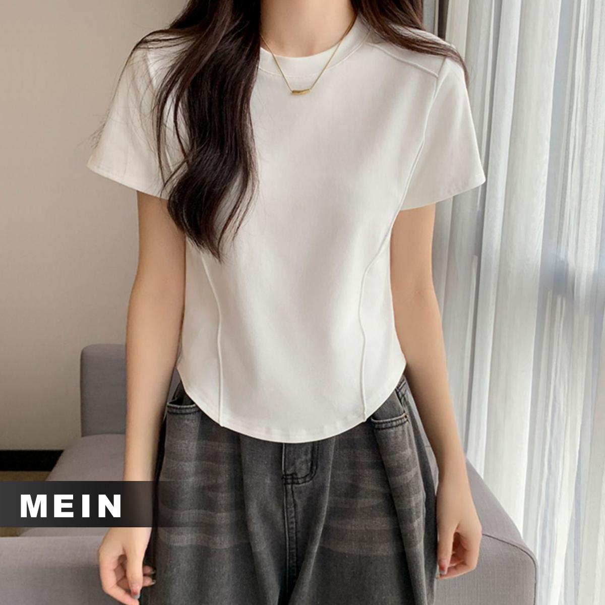 [MEIN] 1201 Lengan Pendek Slimfit Gaya Baru Wanita Atasan Top Hitam Baju Crop Panjang Linen