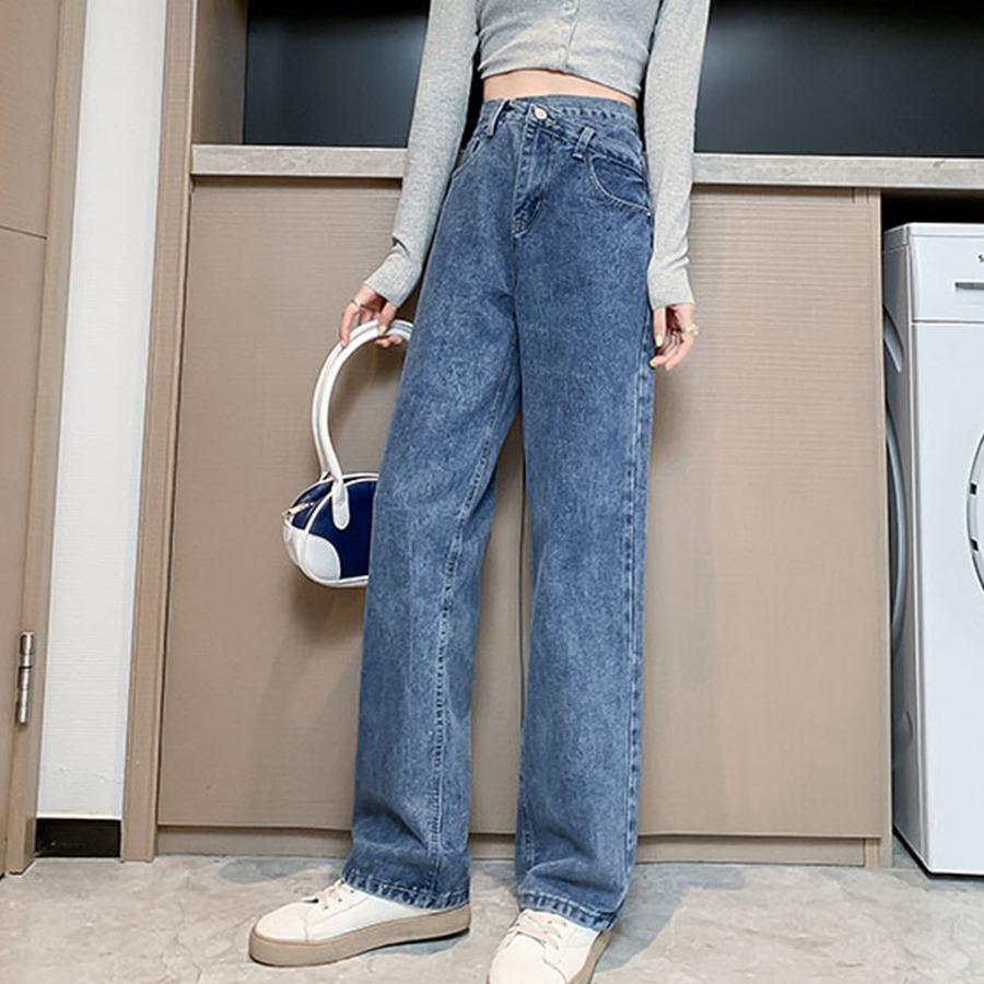 [MEIN] 7008 Kaki Lebar Loose Jeans Celana High Putih Wanita Panjang