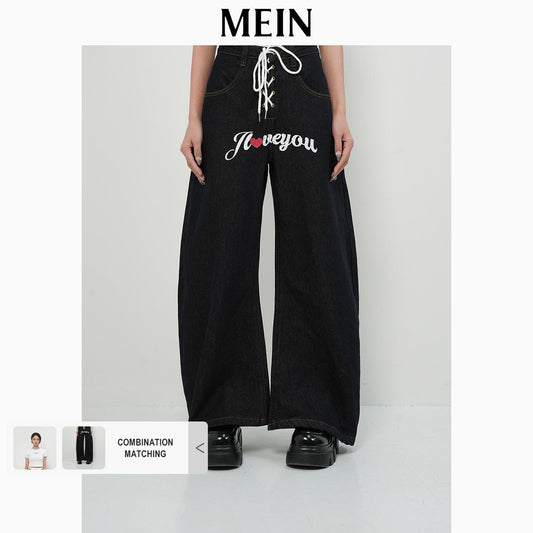 [DareToBe Collection][NEW ARRIVAL] GIRL POWER High-Waisted Loose Jeans Korean Trendy Printed Letter Design Wide-Leg Pants 1473