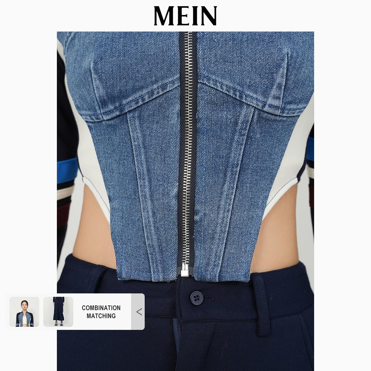[DareToBe Collection][NEW ARRIVAL] GIRL POWER Sports Style Zipper Denim Jackets Patchwork Color-Block Design Short Top 92086