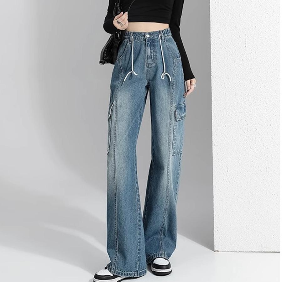 [MEIN] 93083 Highwaist Cargo Jeans Design Tali Bagian Wanita Celana Panjang